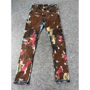 Men's Brown/Multicolored Distressed Thrashed Damaged Painted Denim Jeans